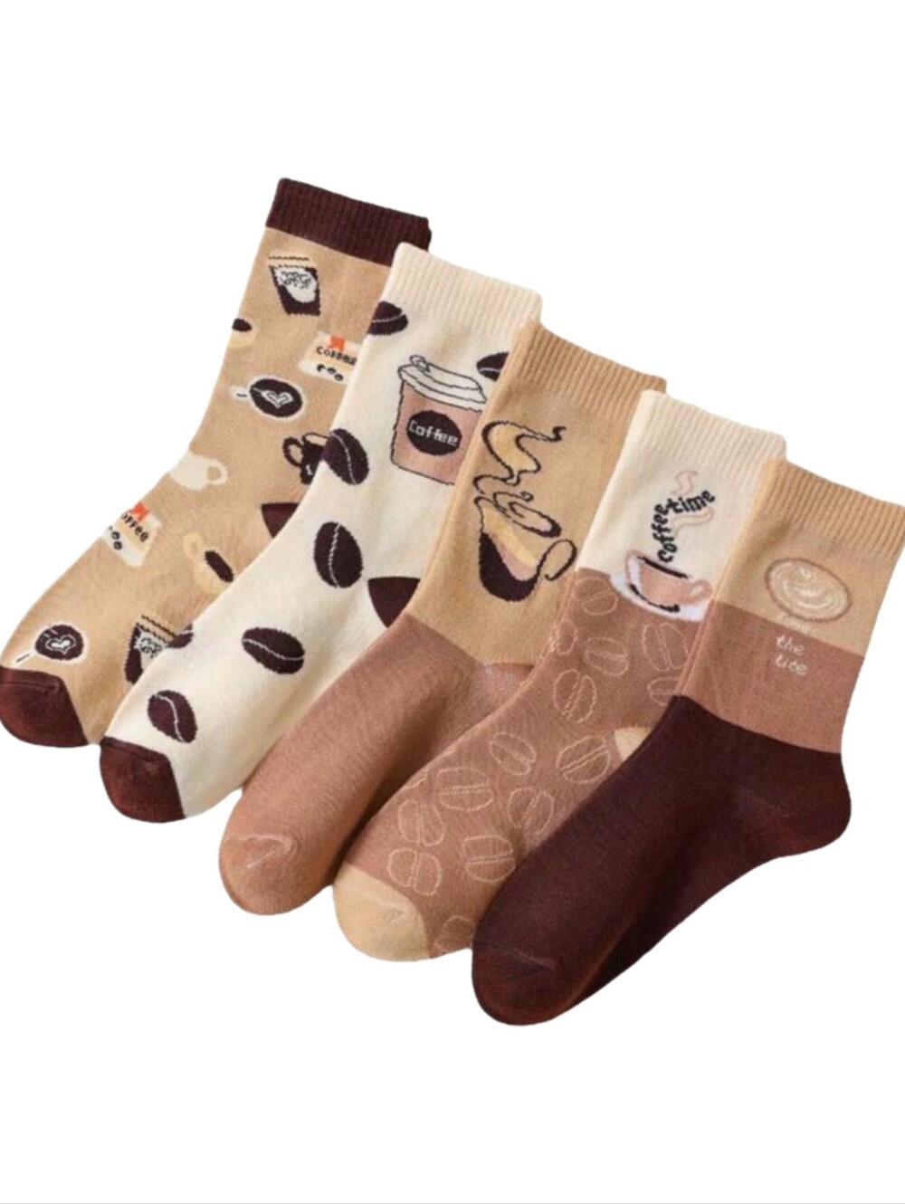 5 Pair Of Coffee Themed Novelty Socks